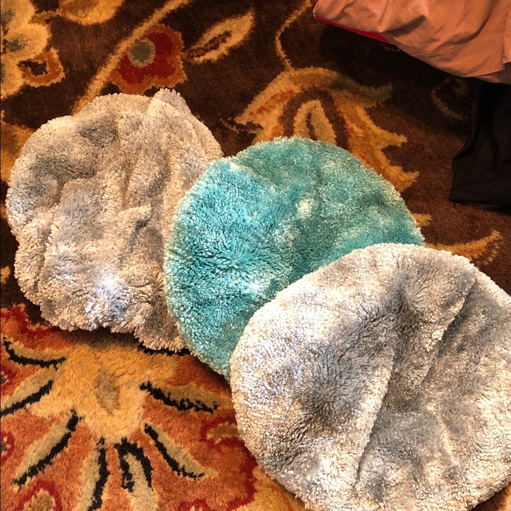 New Plush Round toilet Seat Cover in Teal and Light Gray - Soft Shag Set of 3